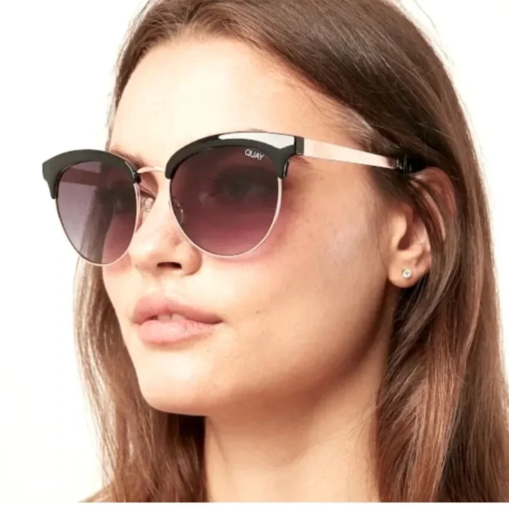 Quay Australia Cherry Black Smoke Cat Eye gold tone Metal Sunglasses - Picture 2 of 6